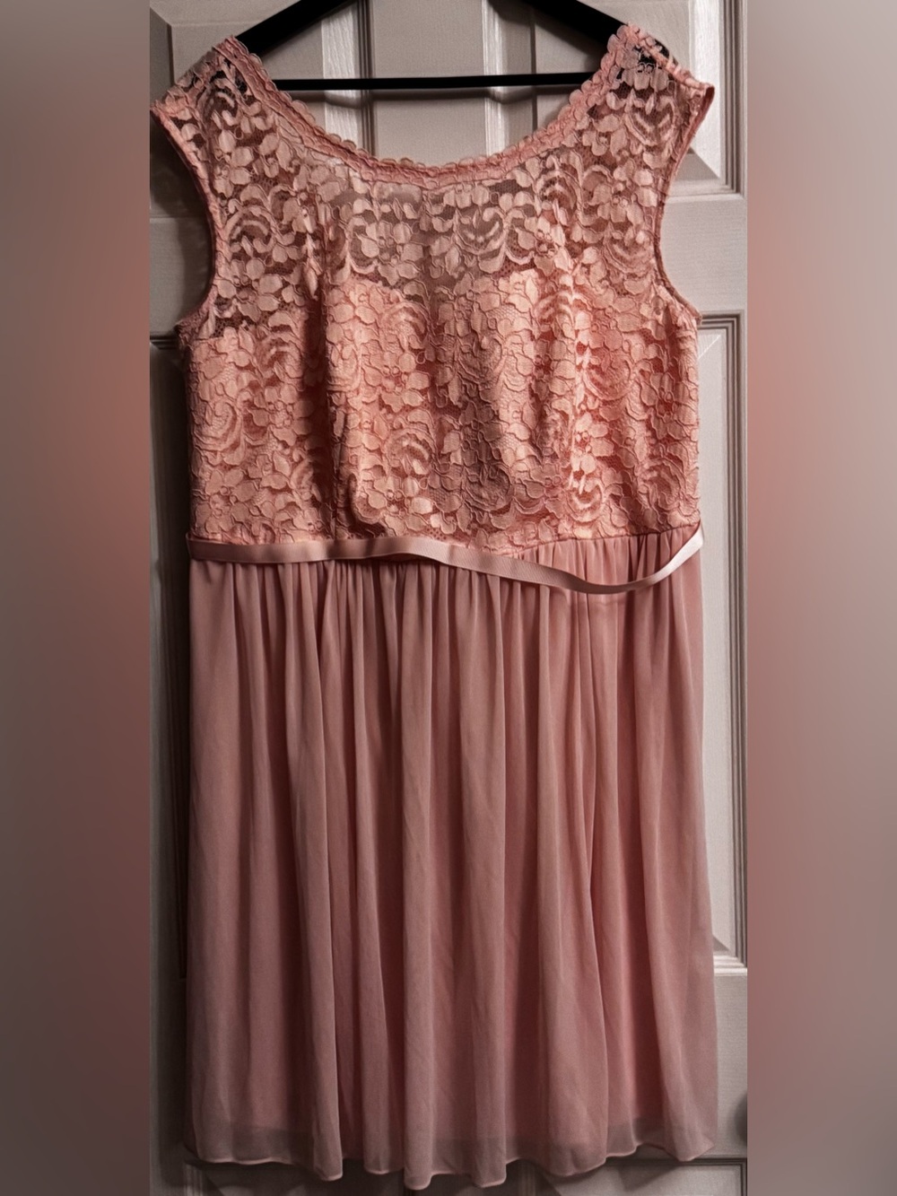 David's Bridal Blush Pink Lace Bodice Chiffon Women’s Dress